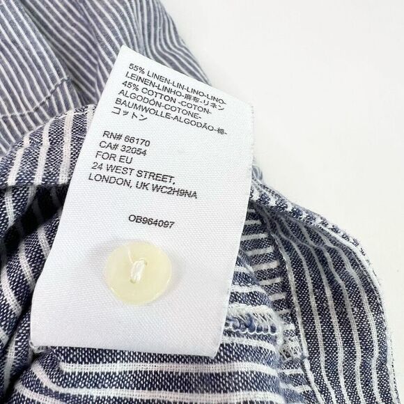 By Anthropologie Romper Womens 6 Blue Striped Linen Seersucker Front Tie Preppy - Picture 5 of 10